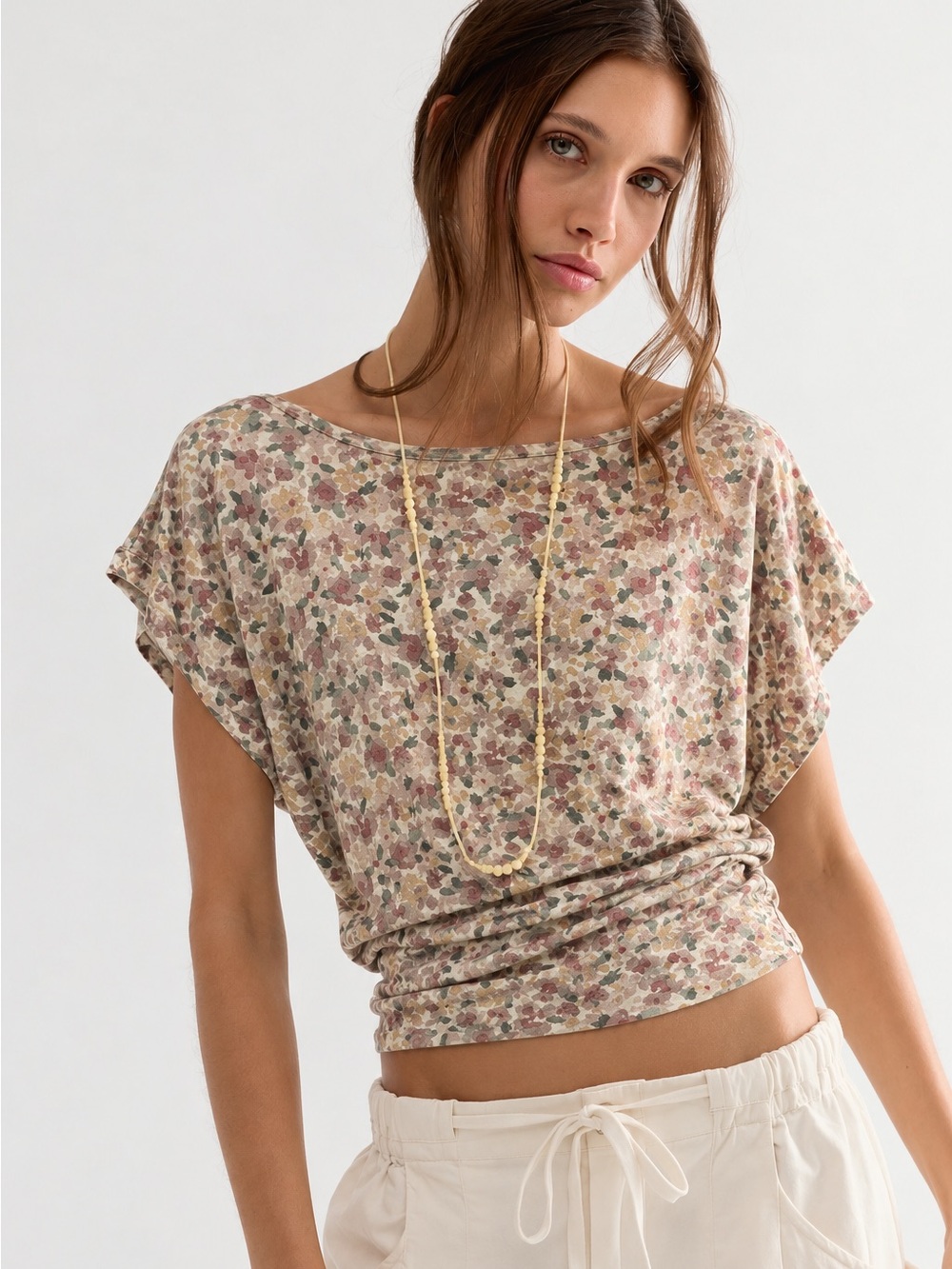 194. Women's Floral Top in Beige Rose